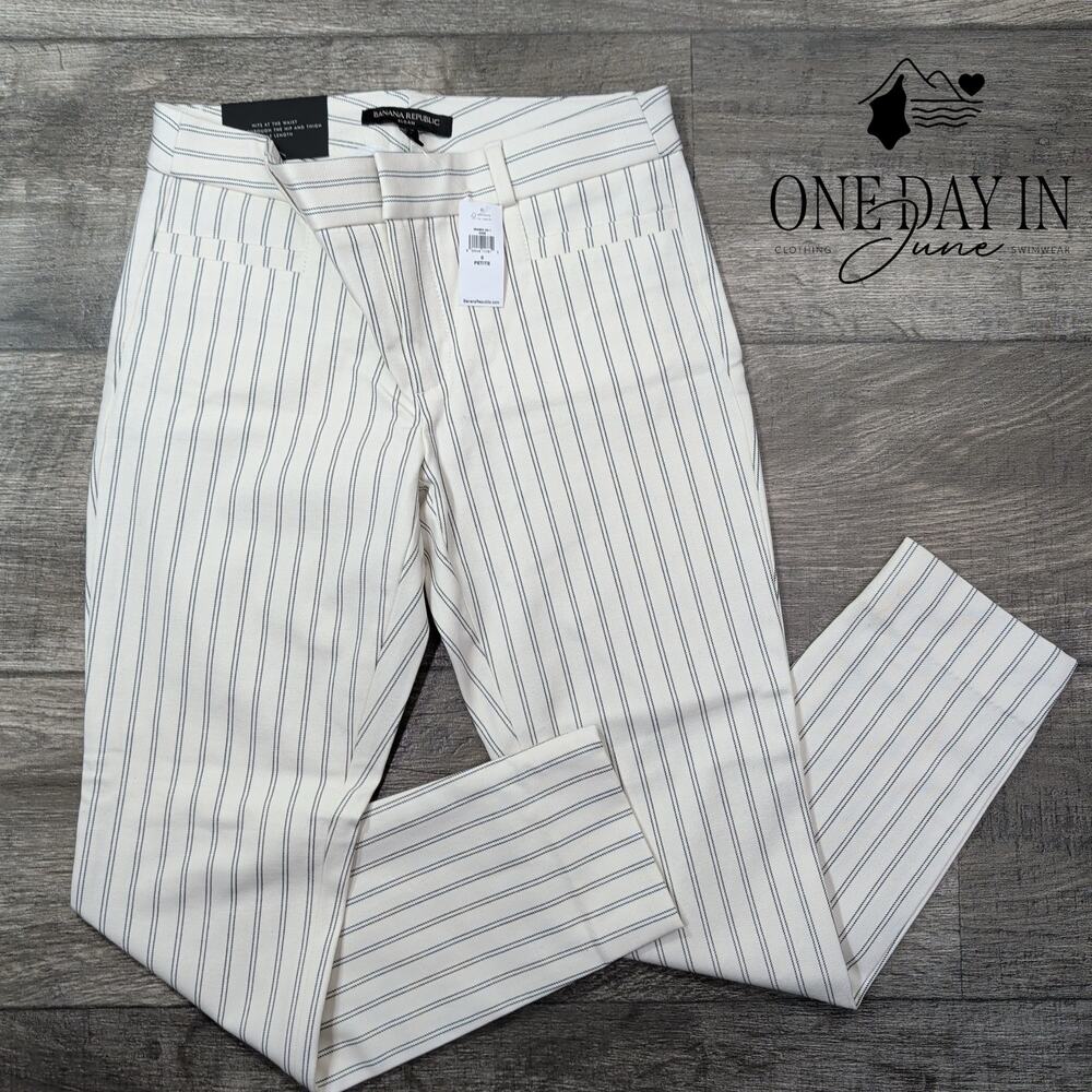 Banana Republic Modern Sloan Pants Ivory Black Pinstripe NWT Size 0P